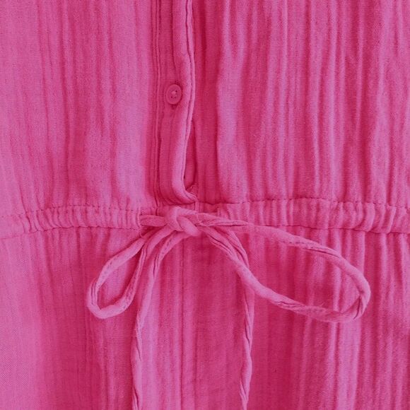 Old Navy Romper Shorts 2X Pink Cotton Gauzy Seersucker Collar Waist Tie Colorful - Picture 4 of 10